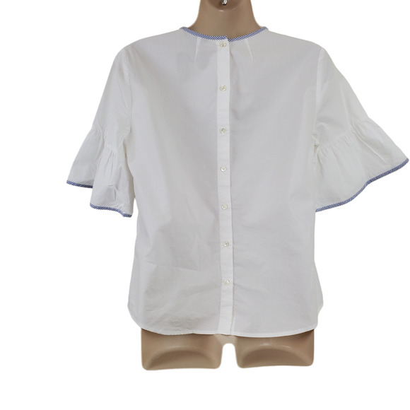 J. CREW | BABY DOLL BUTTON DOWN BACK BELL SLEEVE COTTON WHITE STRIPE TOP WOMEN 0 - Picture 11 of 17